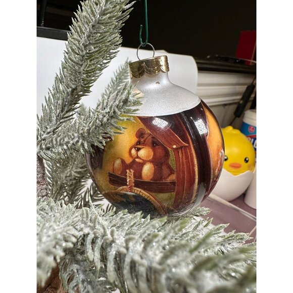 Glass Christmas Ornament Santa & Workshop Design "Christmas 2000" Theme - Picture 7 of 7